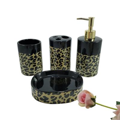 leopard printed ceramic bathroom accessories set of five thumbnail