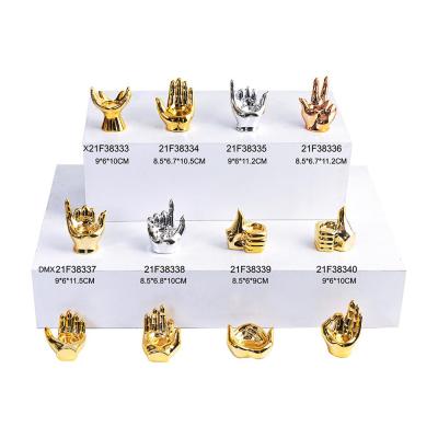luxury geometric electroplated silver gold golden ceramic buddha hand tea light candle holders 