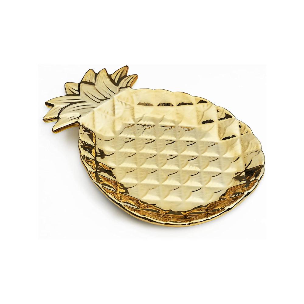 New Factory Custom Table Decor Stand Valentine Gift Gold Cute Ceramic Pineapple Ring Holder Trinket Tray Jewelry Dish