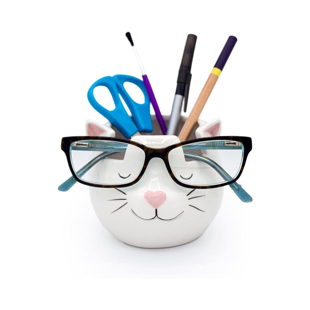 Cute kawaii Cat Ceramic Glasses Pen Pencil Holder Stand