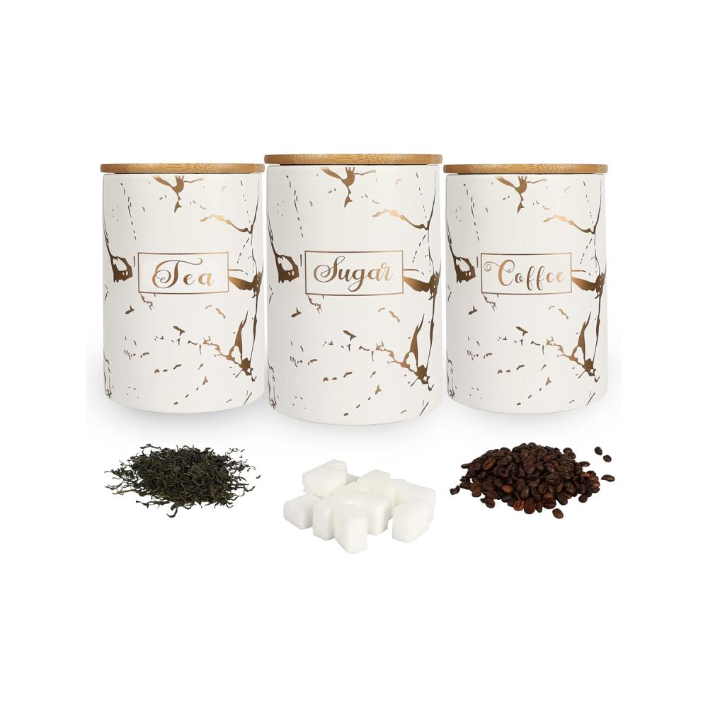 Modern Ceramic Gold Marble Kitchen Tea Coffee Sugar Canister Set