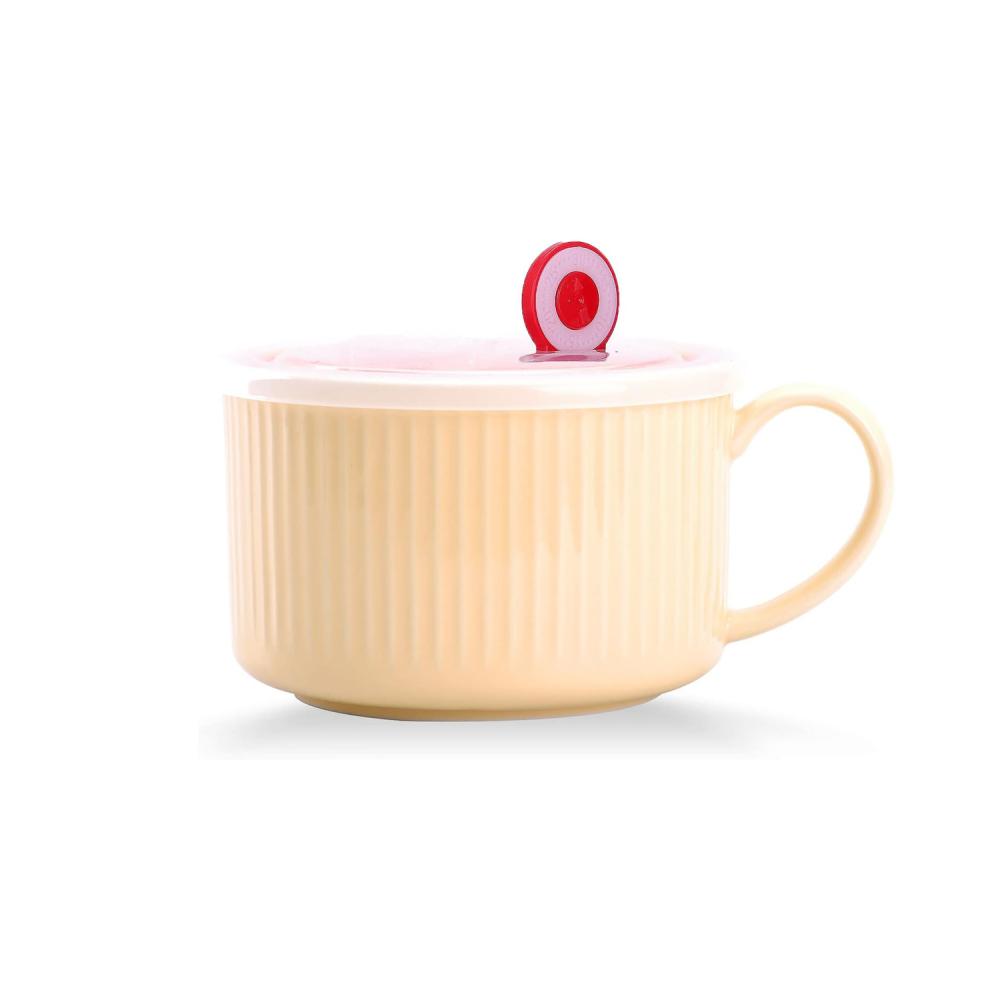 Microwave Ceramic Soup Mug With Silicone ​Lid Handle