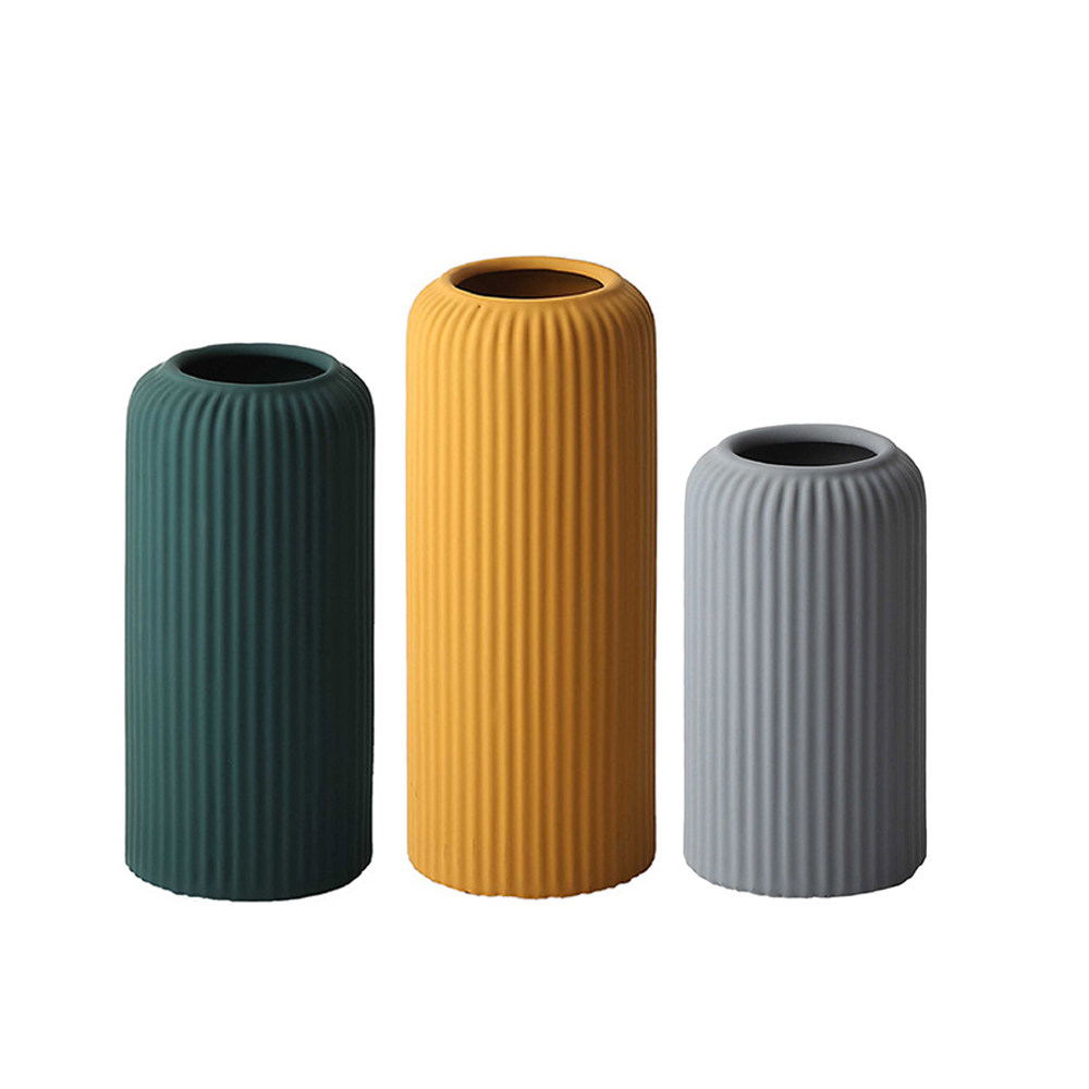 Morandi Stripe Ribbed Modern Nordic Style Matte Flower Ceramic Vase