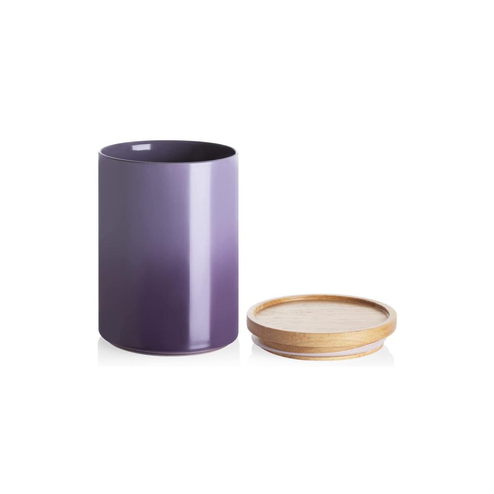 Purple Coffee Bean Tea Ceramic Canister With Bamboo Lid