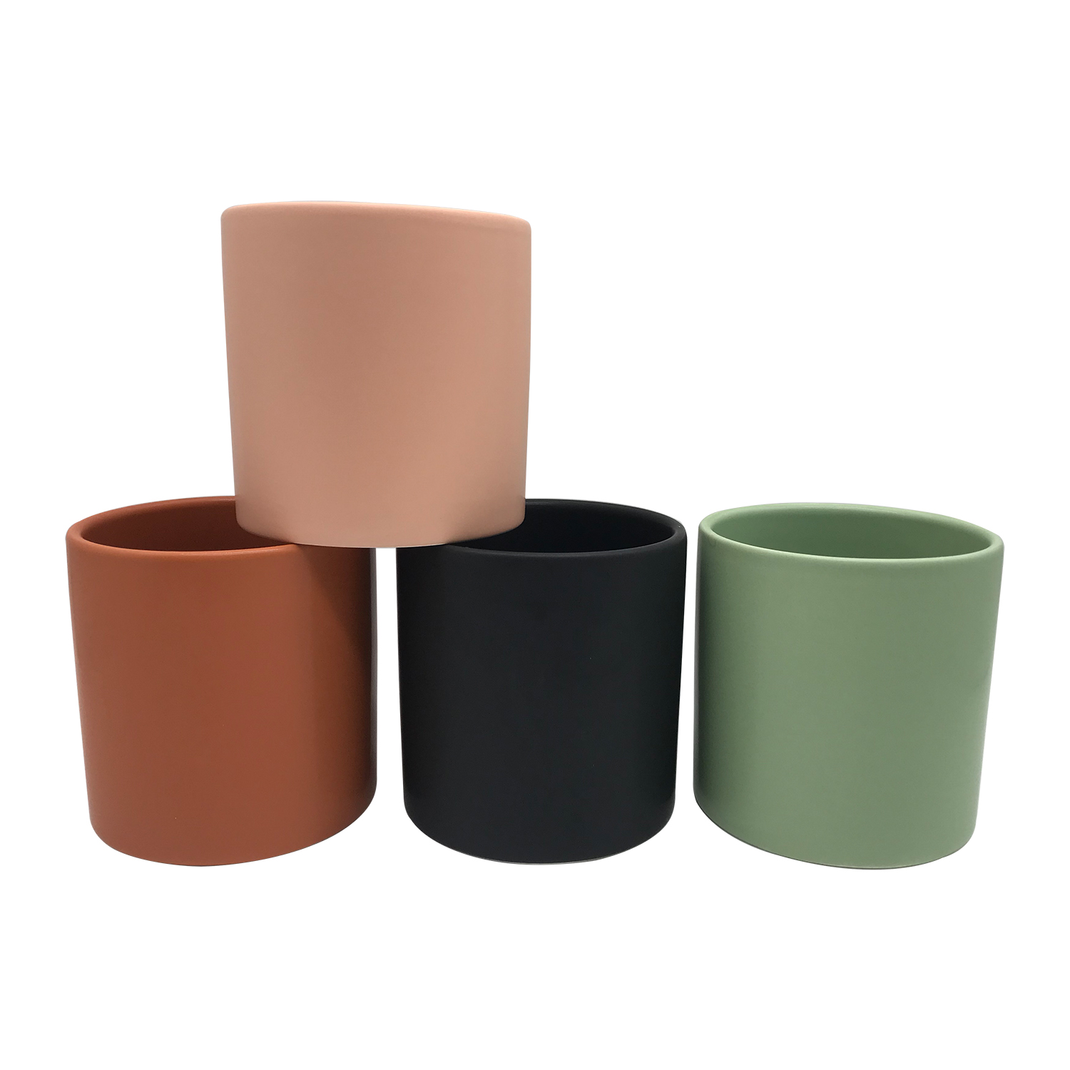 Empty Matte White Black Geometric Ceramic Candle Vessel Jar