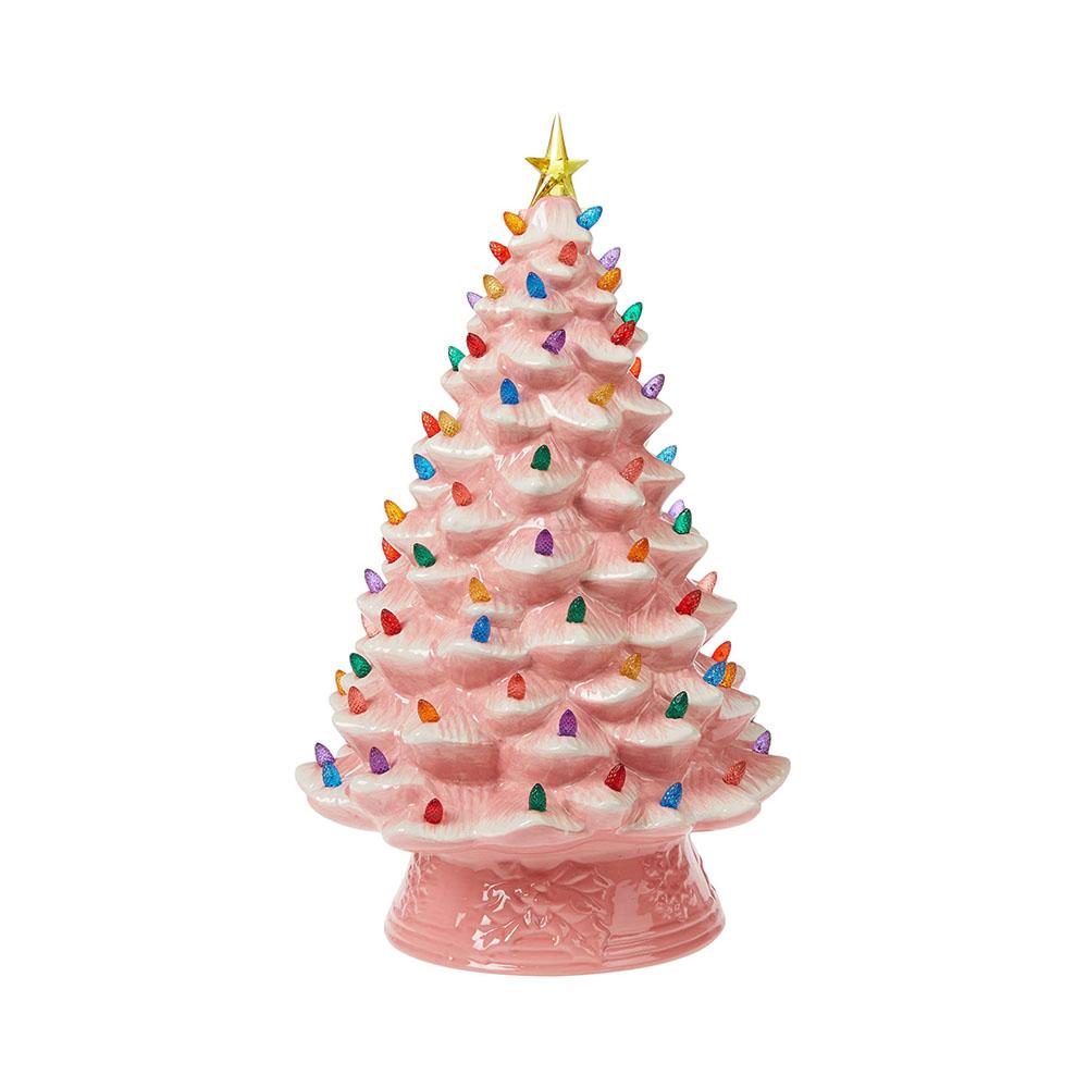 Retro Pink Large Xmas Porcelain Ceramic Light Up Christmas Tree