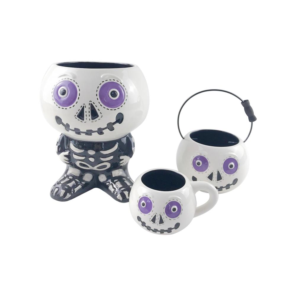 New Custom Skull shaped ice ceramic light led halloween bucket