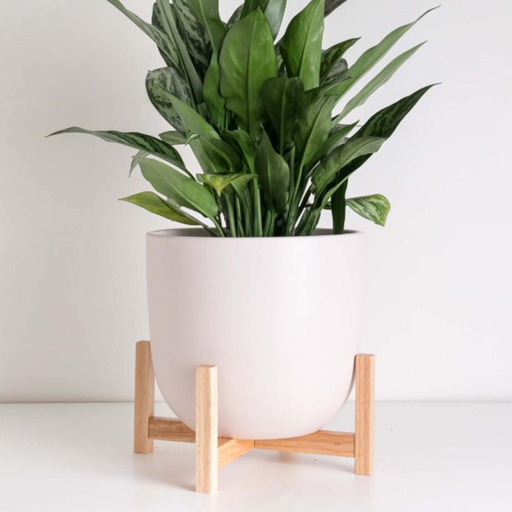 custom white modern large nordic ceramic egg shaped planter plant flower pot with bamboo holder stand