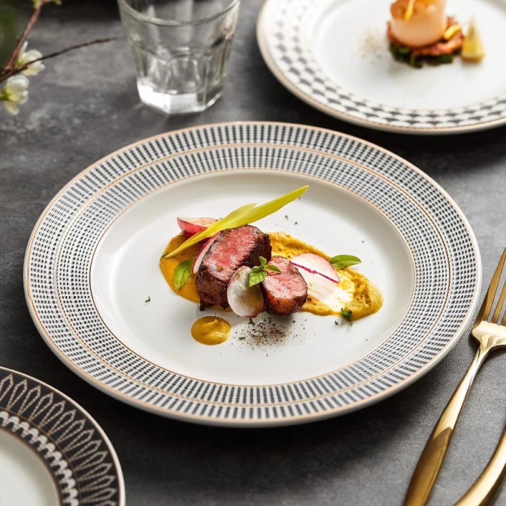 Wholesale White And Black Texture Ceramic Dinner Plate