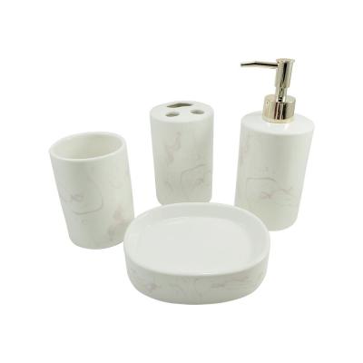 custom cheap designer 4-piece hotel luxury marble ceramic bathroom accessories set