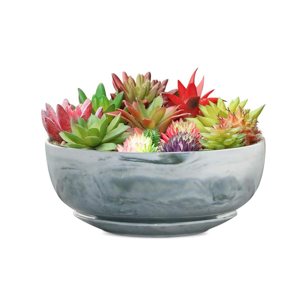 large marble ceramic shallow flower pot planter picture 5