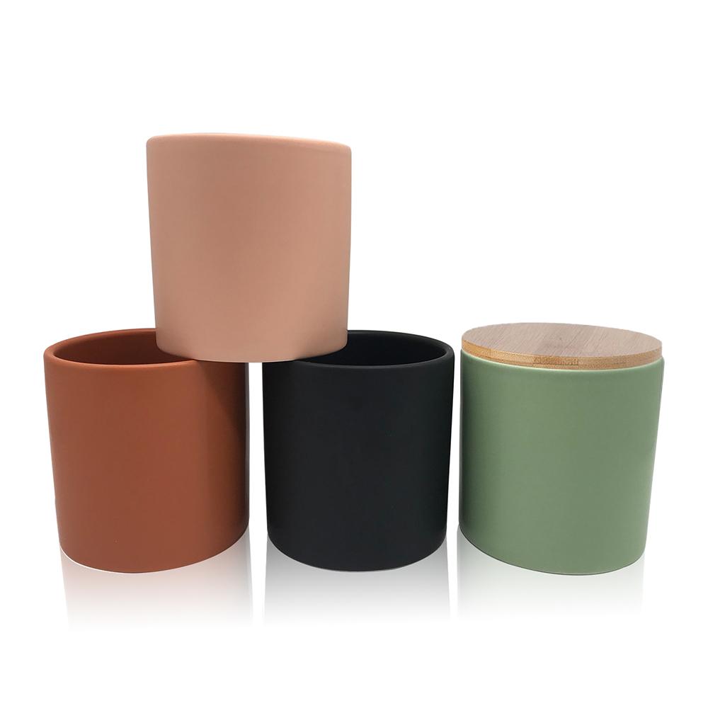 custom nordic cylinder small luxury decorative matte color empty geometric ceramic candle vessel candle jar with lid