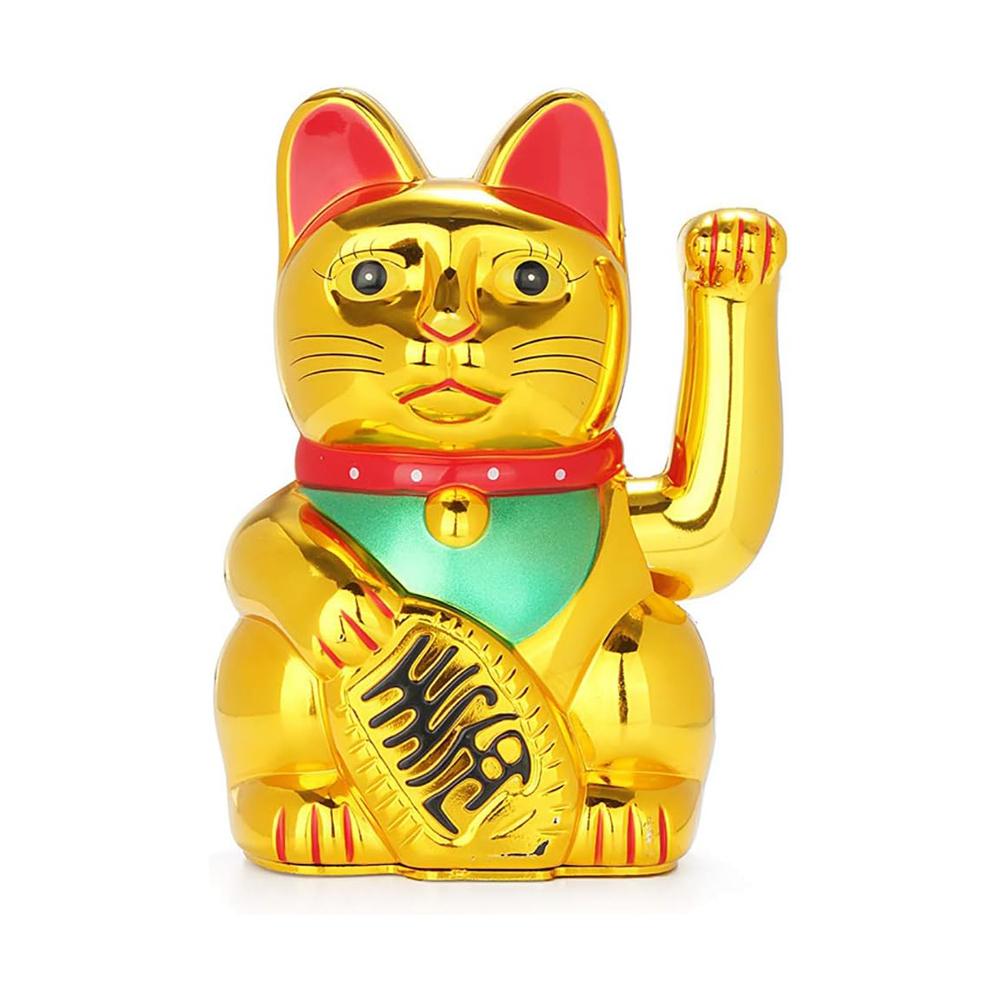 Ceramic Japanese Gold Lucky Cat Maneki Neko Statue Figurine