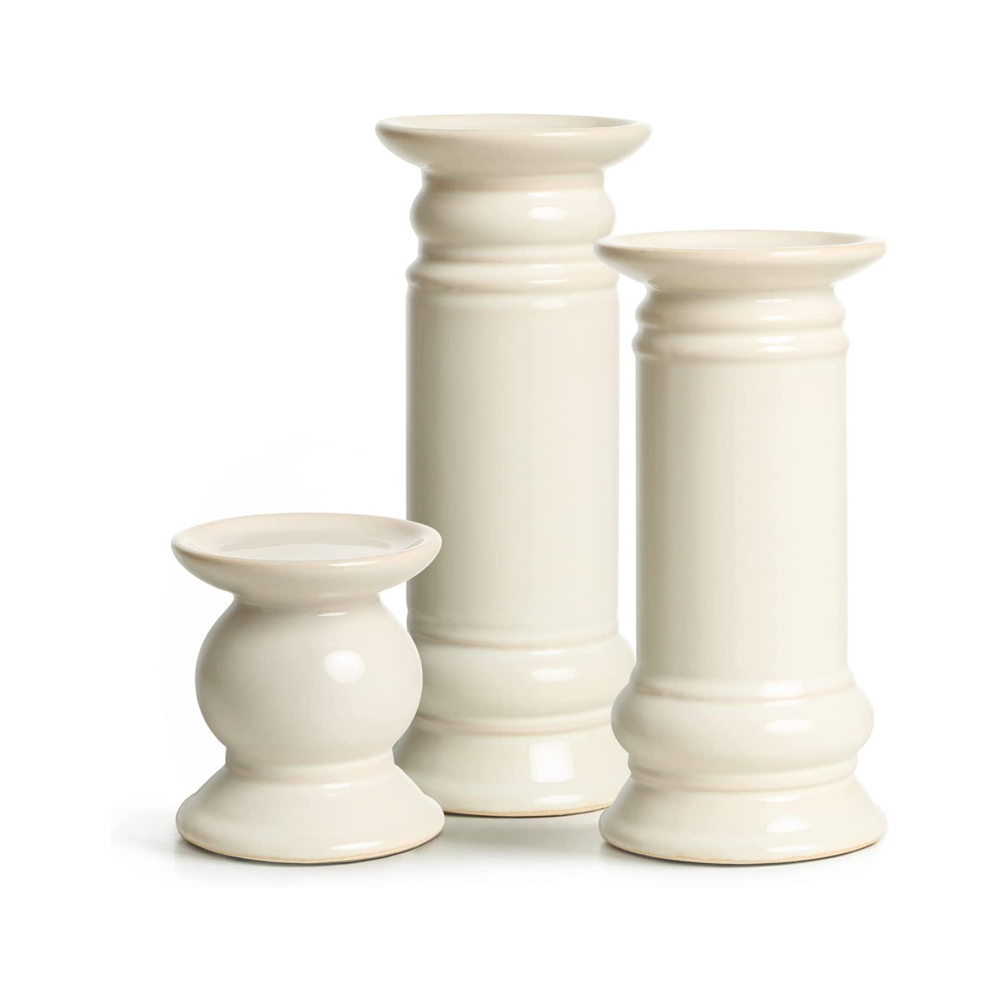 Ceramic Pillar Pedestal Candle Holder For Dining Table