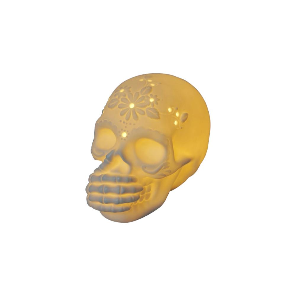 Halloween Light Up Ceramic Skull Head With Led Lights