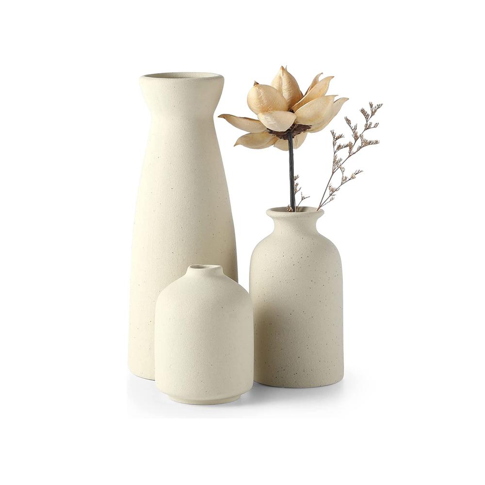 Farmhouse Beige Ceramic vase Set of 3