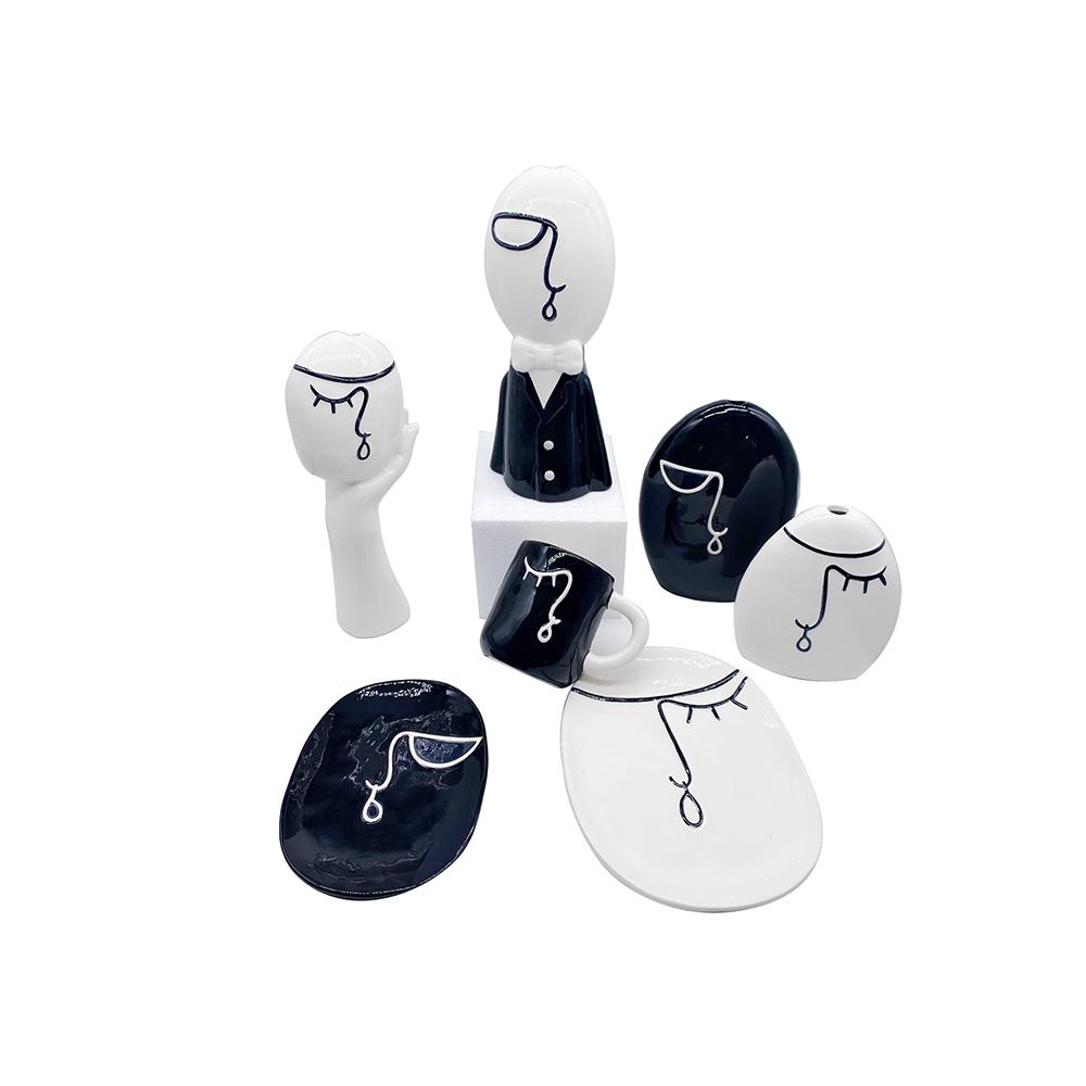 New Factory Custom creative white modern art tabletop desk Office abstract nordic ceramic face vase for home decor