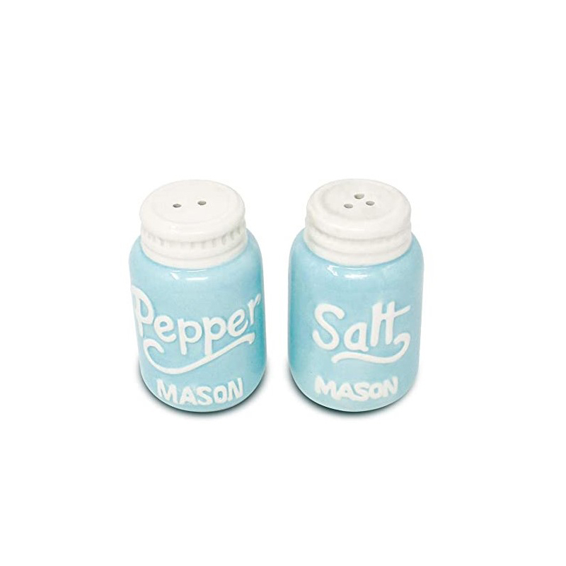 Mason Jar Ceramic Salt And Pepper Shakers Holder Set