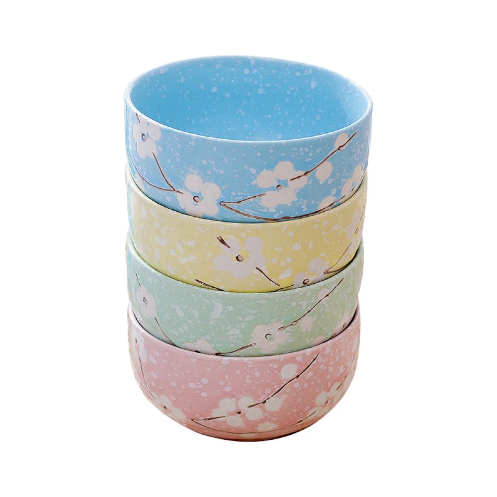 Small Colored Ceramic Japanese Pottery Sakura Rice Bowl