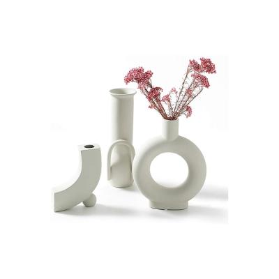 Modern unique donut shaped Ceramic bohemian Flower Vase thumbnail