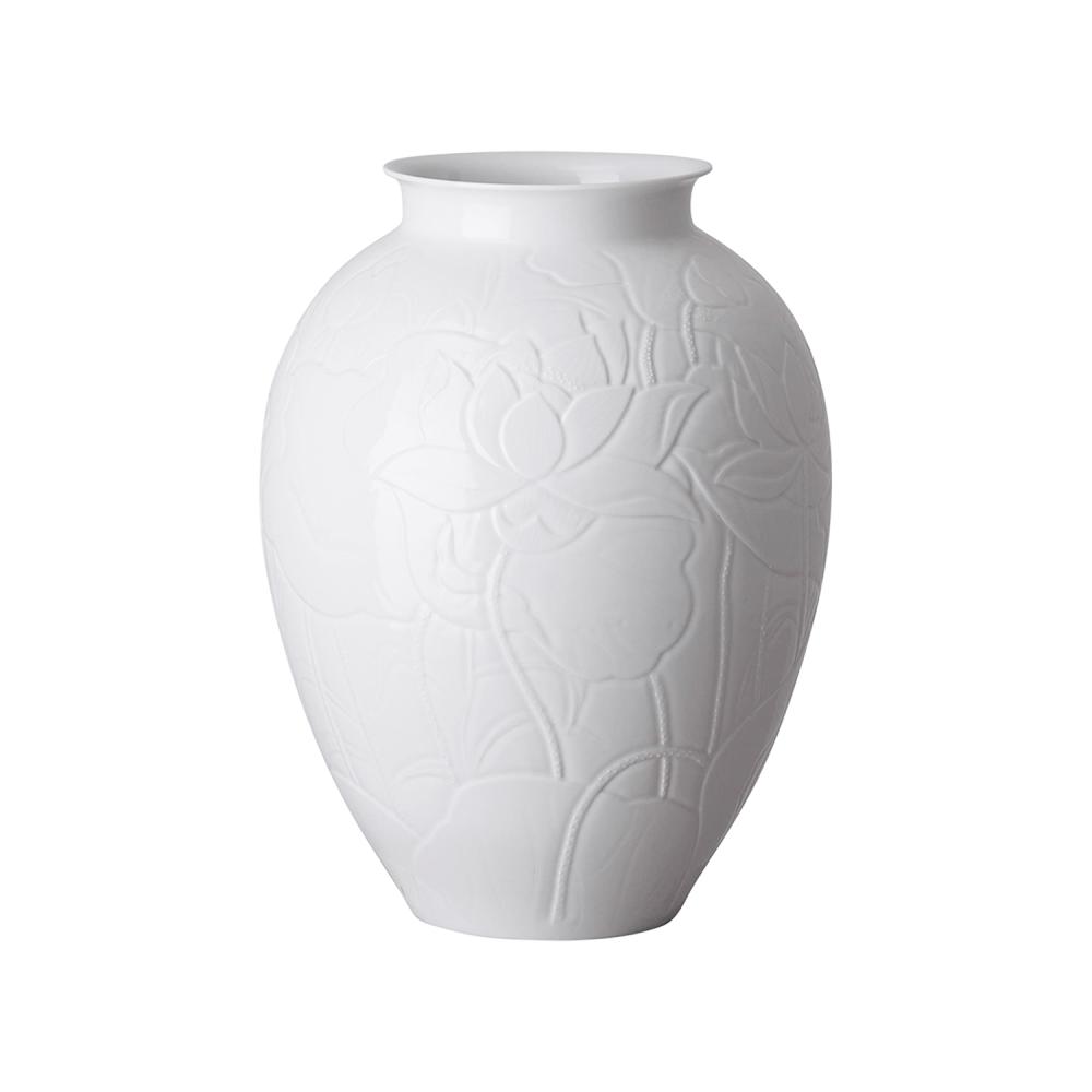 White Lotus bouquet Ceramic debossed engraved vase For Lamp