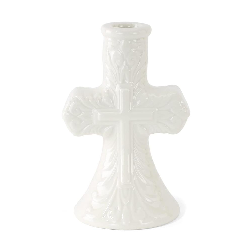 Cross Christmas Taper Ceramic Candle Holder