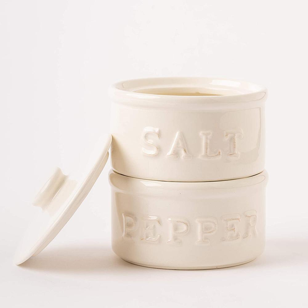 Kitchen White Ceramic salt and pepper Cellar pots picture 3