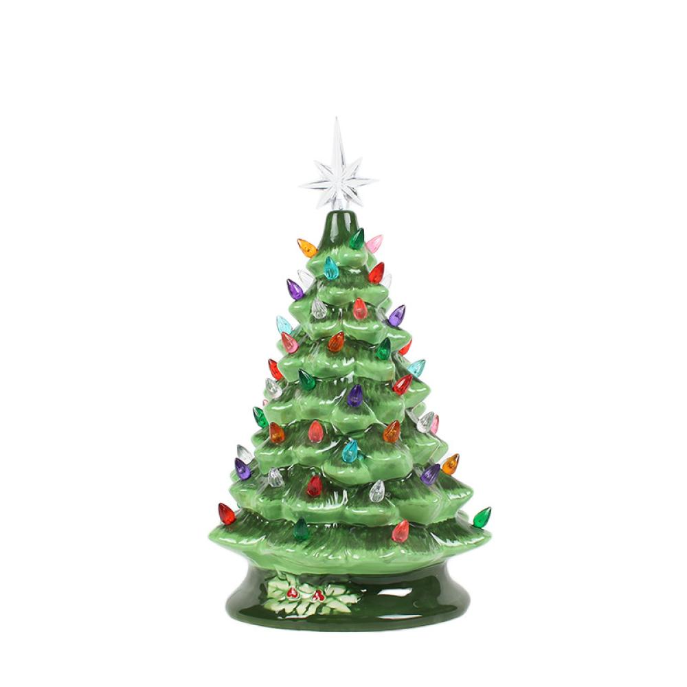 Mini Small Vintage Green Ceramic Christmas Tree With Led Light