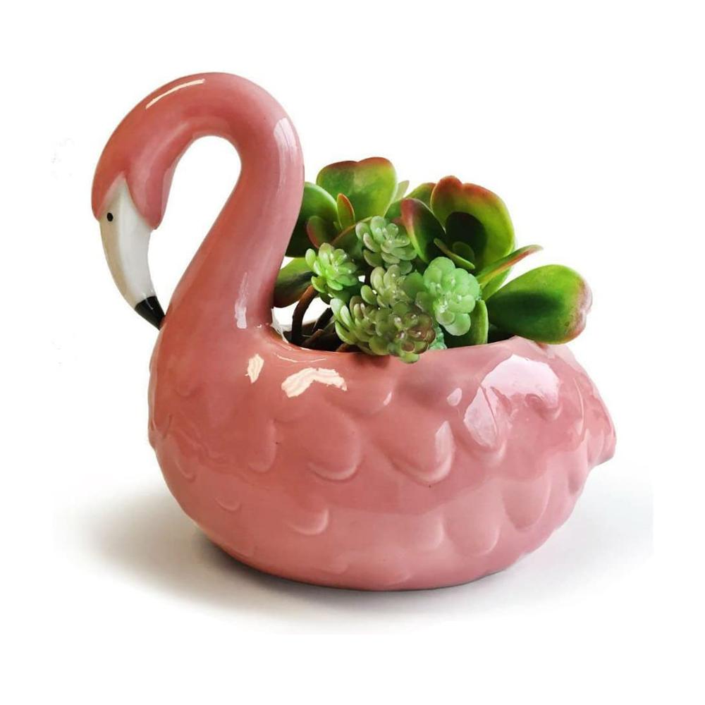 cute animal ceramic flamingo flower planter plant pot picture 1