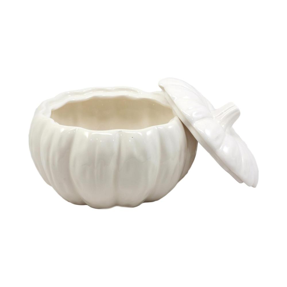 White Ceramic Halloween Pumpkin Soup Bowl With Lid picture 4