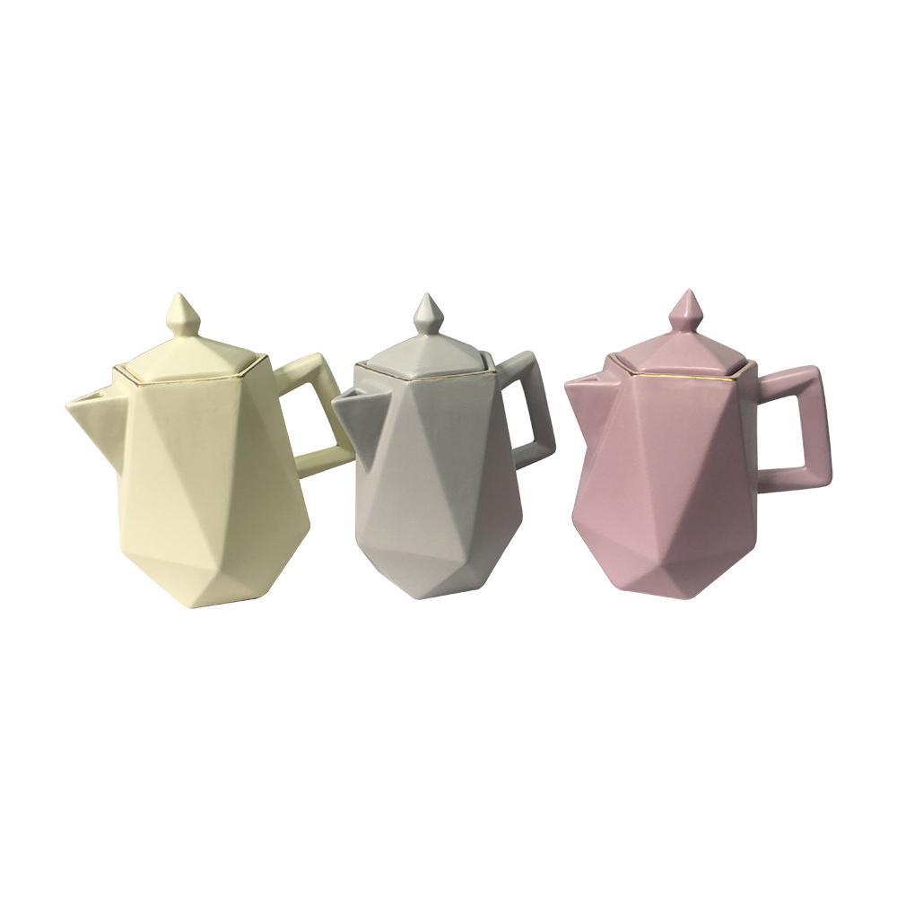 Pink Modern Geometric Stoneware Ceramic Tea Coffee Pot 