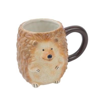 custom cute carton hedgehog shape 3d animal ceramic coffee mug