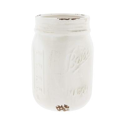 Distressed White Ceramic Mason Jar Vase  thumbnail
