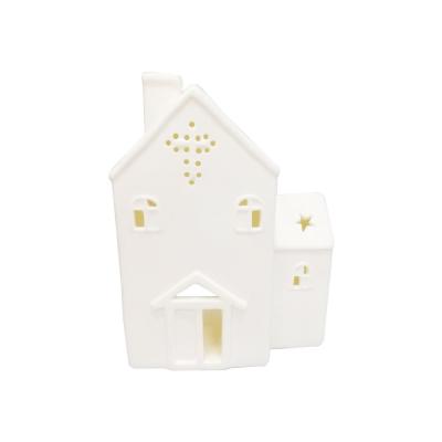 house shape ceramic porcelain christmas tealight candle holder thumbnail