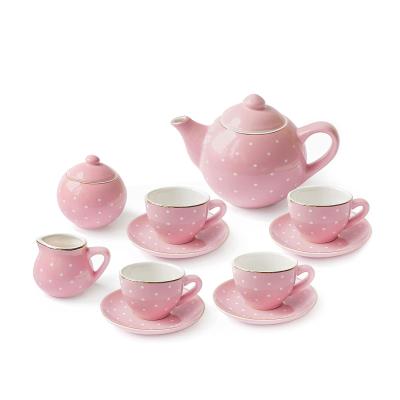 vintage pink childrens porcelain ceramic tea party set thumbnail