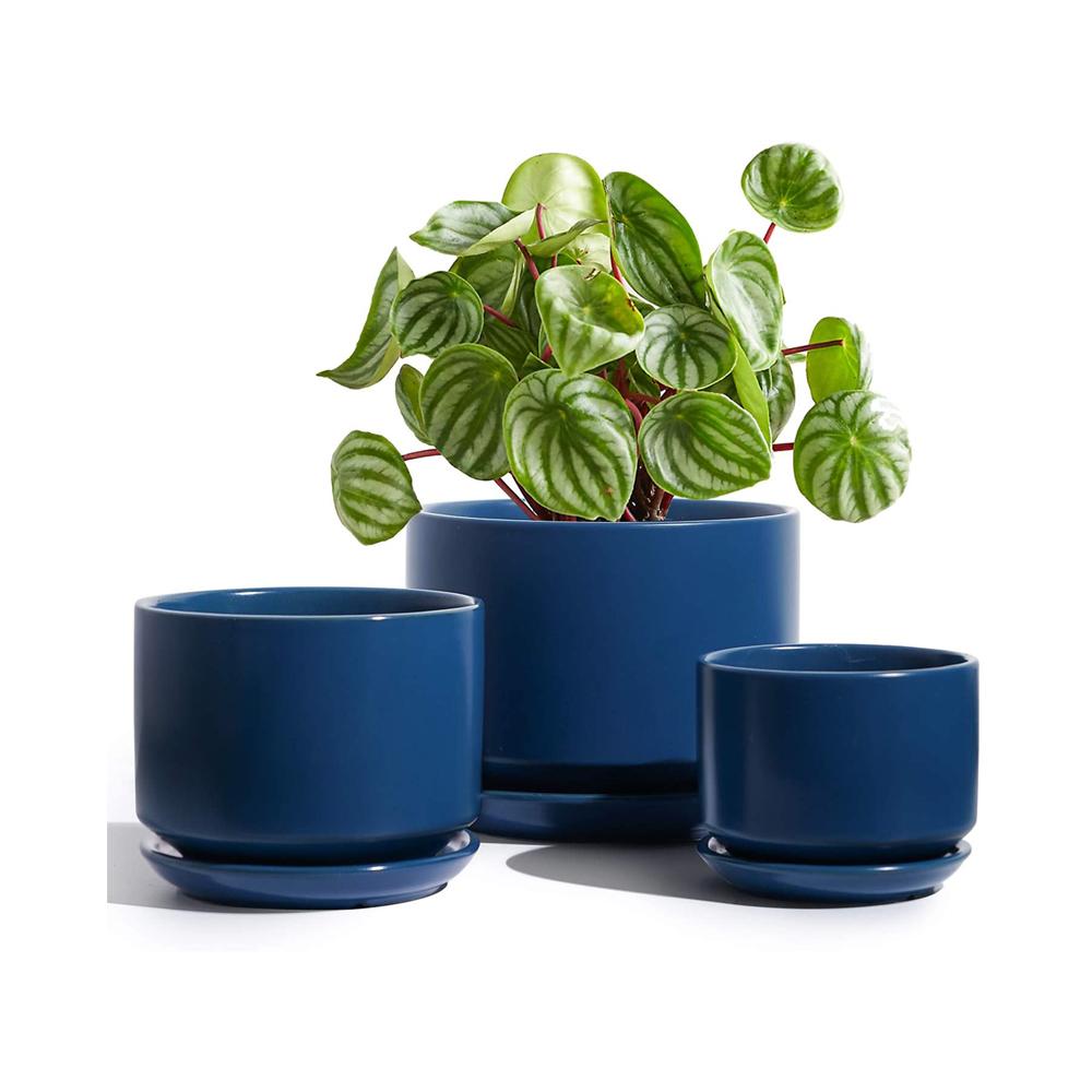 garden blue ceramic flower pot planter with saucer
