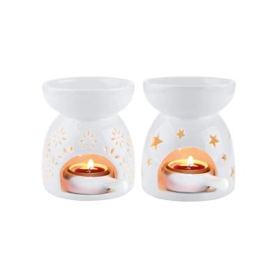 White Home Decoration Romantic Ceramic Tealight Candle Holder Oil Incense Burner Essential Aroma Diffuser Furnace