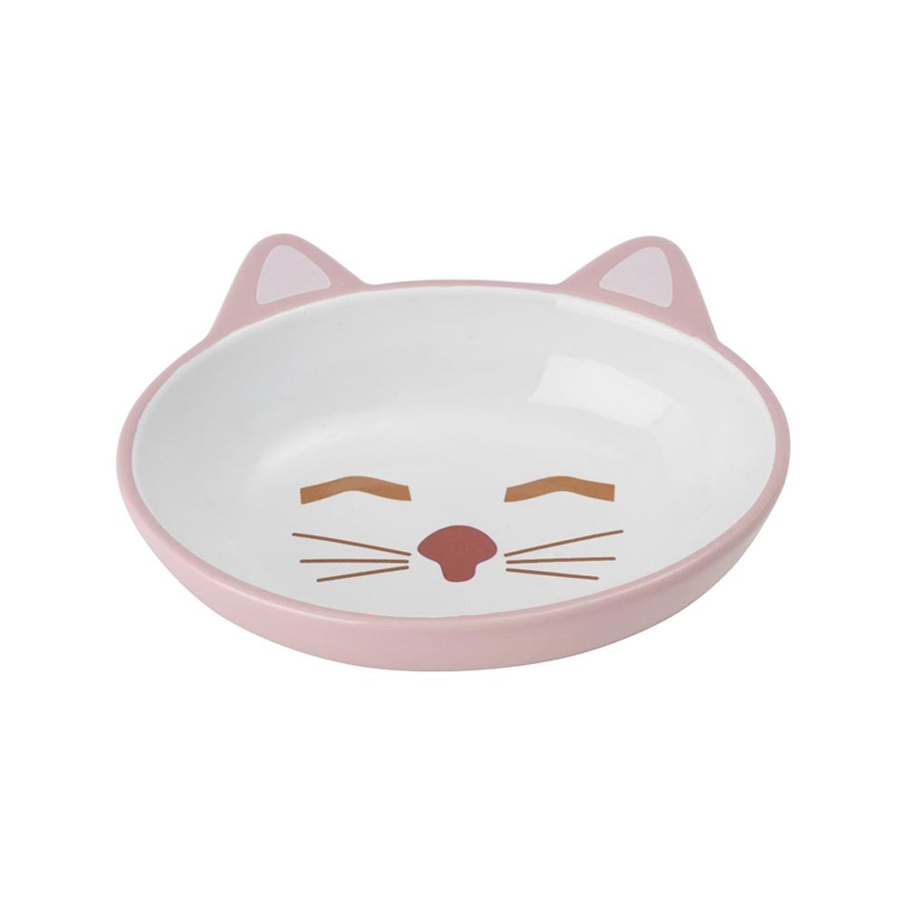 Cute Pink Oval Ceramic Kitty Cat Frisky Bowl