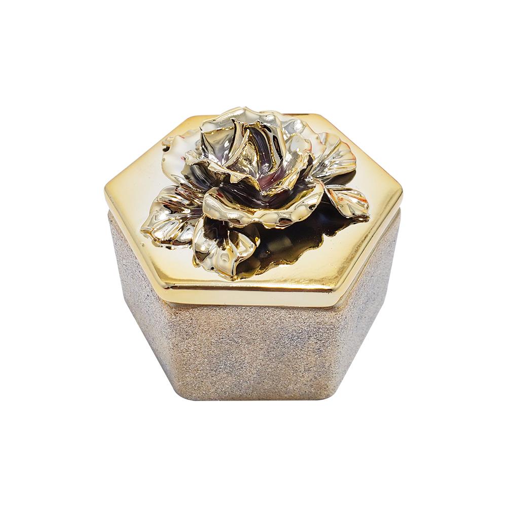 Luxury Gold Hexagon Flower Shaped Ceramic Jewelry Box