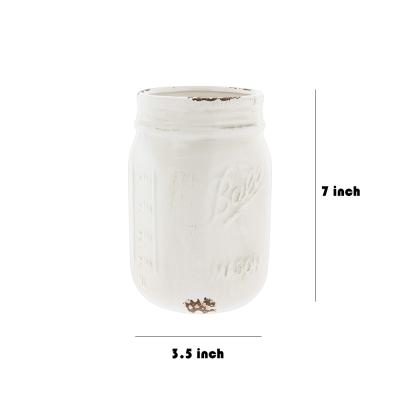 Distressed White Ceramic Mason Jar Vase  picture 2