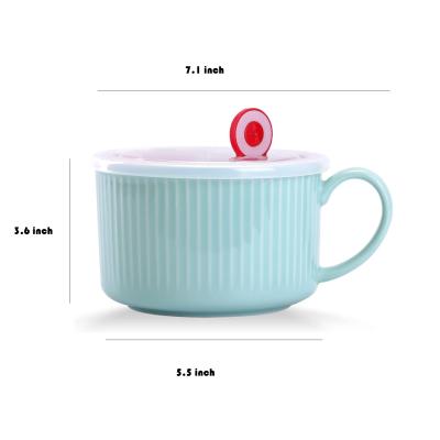 Microwave Ceramic Soup Mug With Lid Handles picture 3