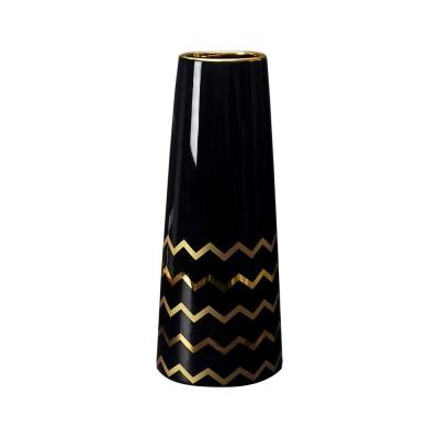 black and gold ceramic flower vase picture 1