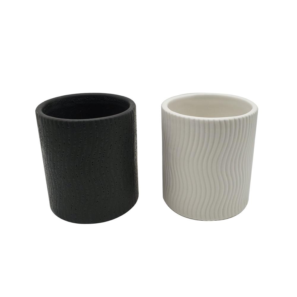custom cylinder small luxury decorative matte black white empty geometric ceramic candle jar