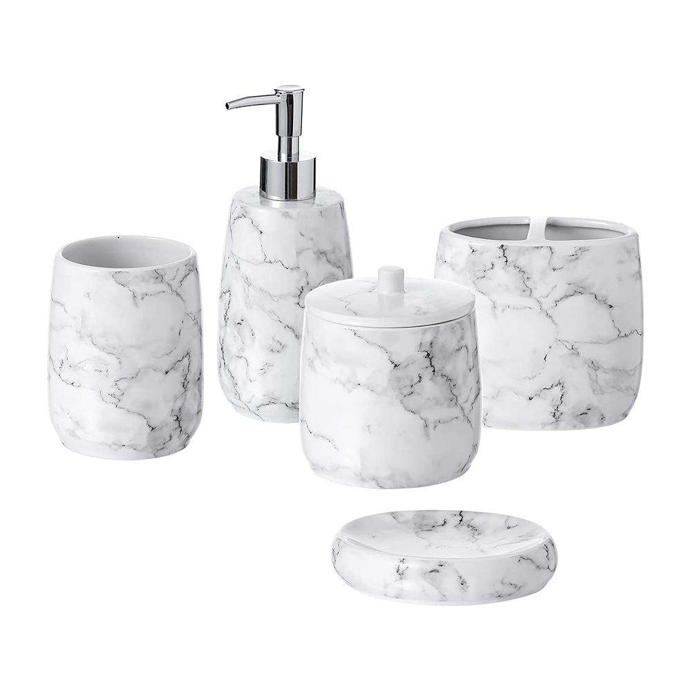 Marble Ceramic Bath Soap Dispenser Toothbrush Holder Set