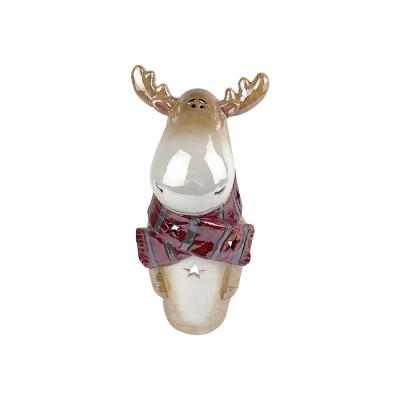 Factory Custom Ceramic christmas Elk reindeer candle holder thumbnail