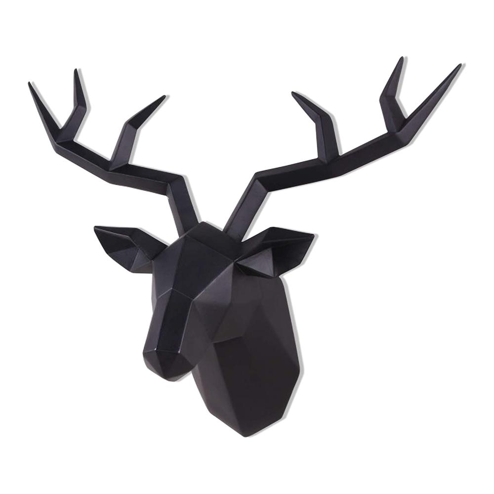 Deer Head Animal Head Nordic Modern Sculpture Geometrical Black Deer Antlers Resin Wall Home Decor 