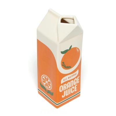 Decorative Orange Juice Milk Carton Ceramic Flower Vase thumbnail
