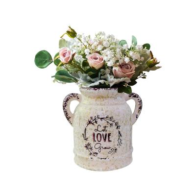 Gold Porcelain Ceramic Flower Vase with Country Handle picture 1