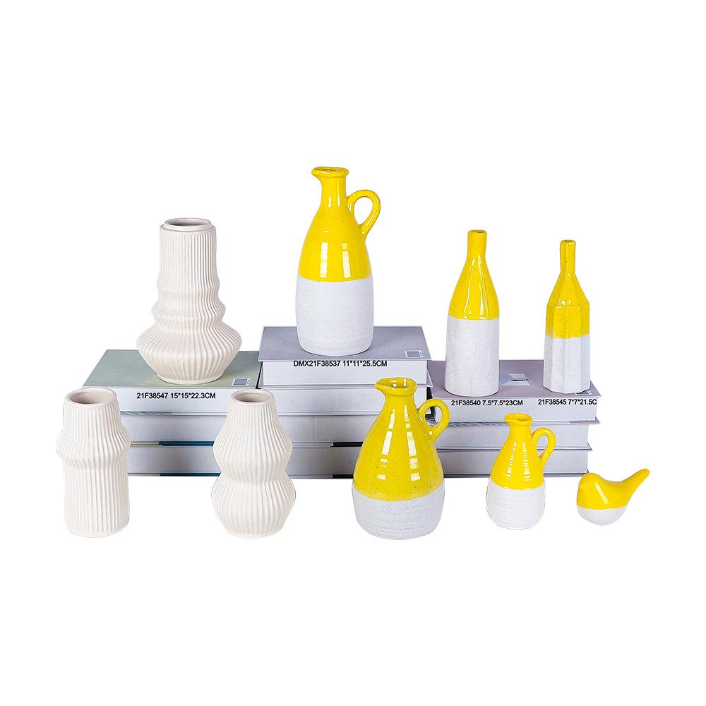 New Factory Custom geometric living room mothers day handmade white yellow ceramic flower vase for home decor