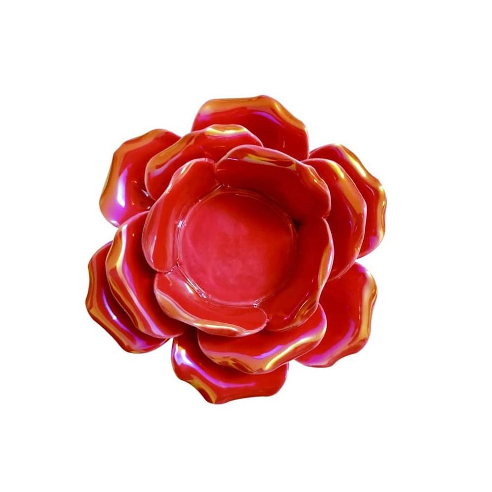 Ceramic Tea Light Flower Rose Shaped Red Candle Holder